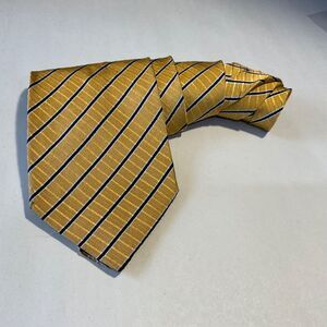 Harold Powell Repp Silk XL Men's Necktie Striped Gold navy White Made in Italy